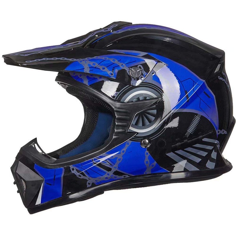 ILM Adult Dirt Bike Helmets Motocross ATV Dirtbike BMX MX Offroad Full Face Motorcycle Helmet, DOT Approved Model 128S (Blue Black, Adult-Large) - Image 2